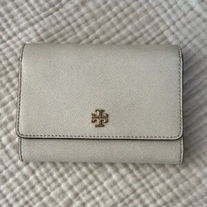 Tory Burch Ivory Wallet with Gold Logo